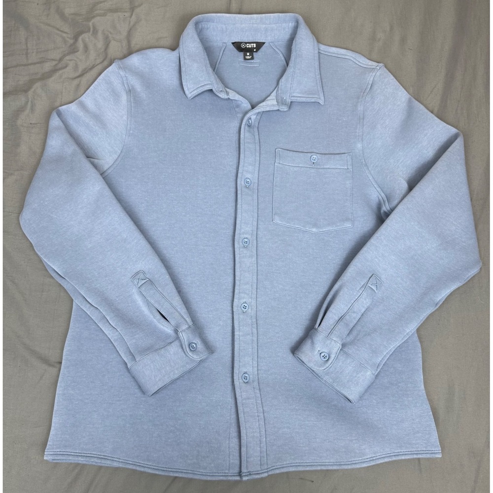 CUTS Mens M Knit Overshirt Shirt Jacket Light Blue Button Front Cotton Blend